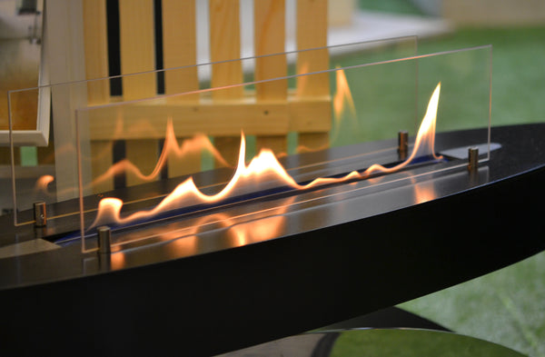 Ignited ethanol fireplace.