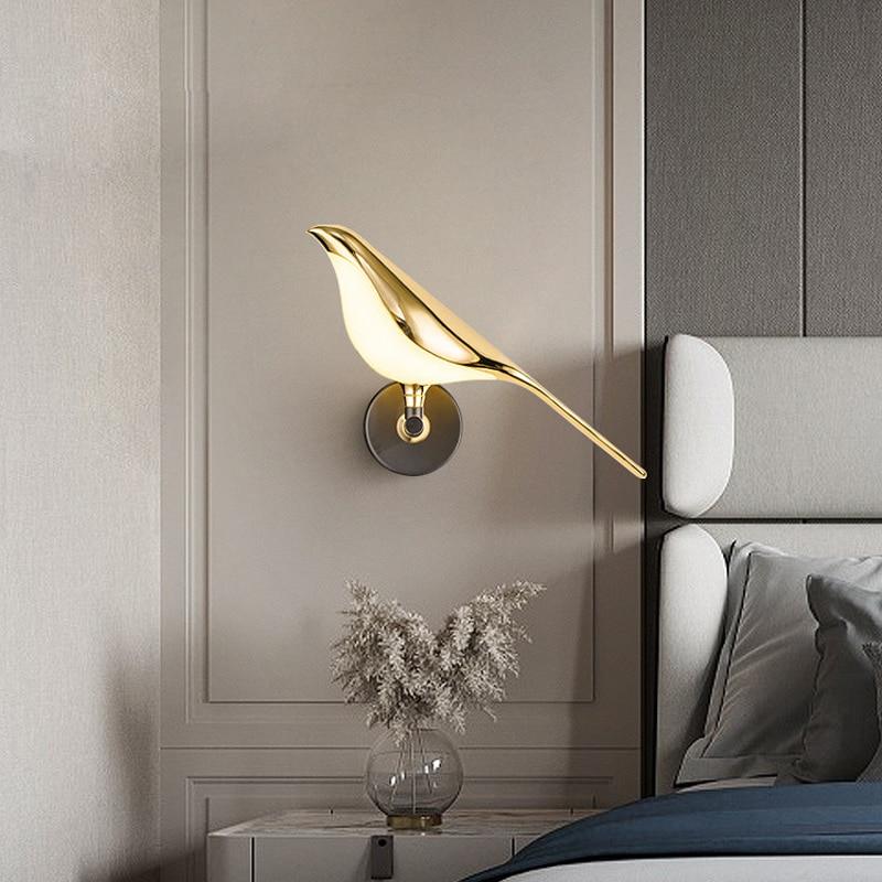 Nordic Bird Wall Lamp Bedside Wall Scones Gold Color in Bird Shape