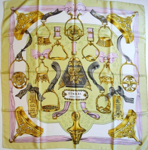 Vintage Hermes Silk Scarf Etriers Light Green and Pink Stunning – Carre ...