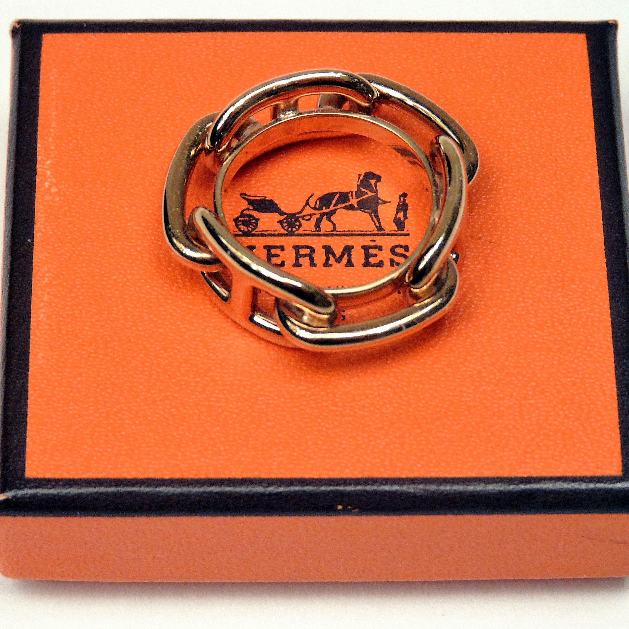 Authentic Hermes Scarf Ring Chaine D’Ancre Gold Tone with Box