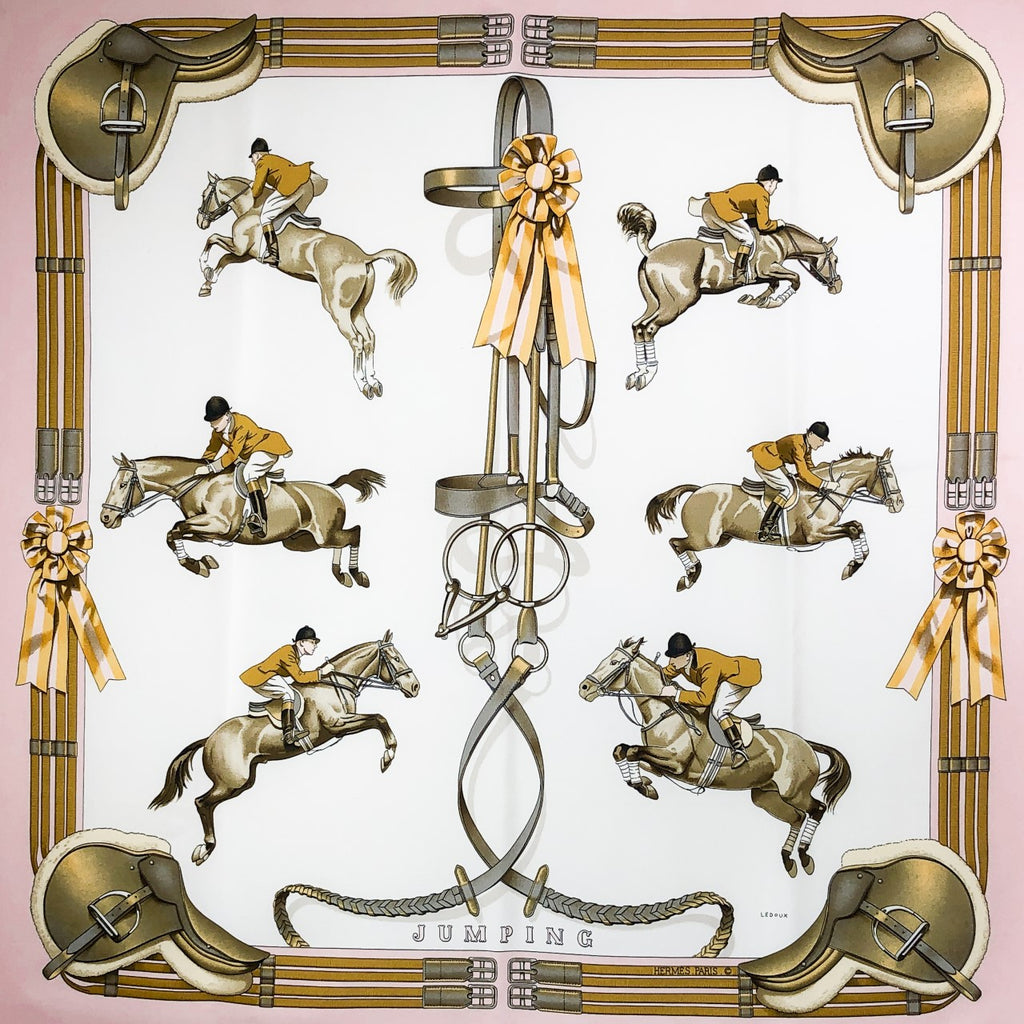 Jumping Hermes Silk Scarf in Pink and 