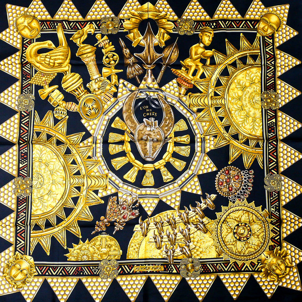 hermes scarf black and gold