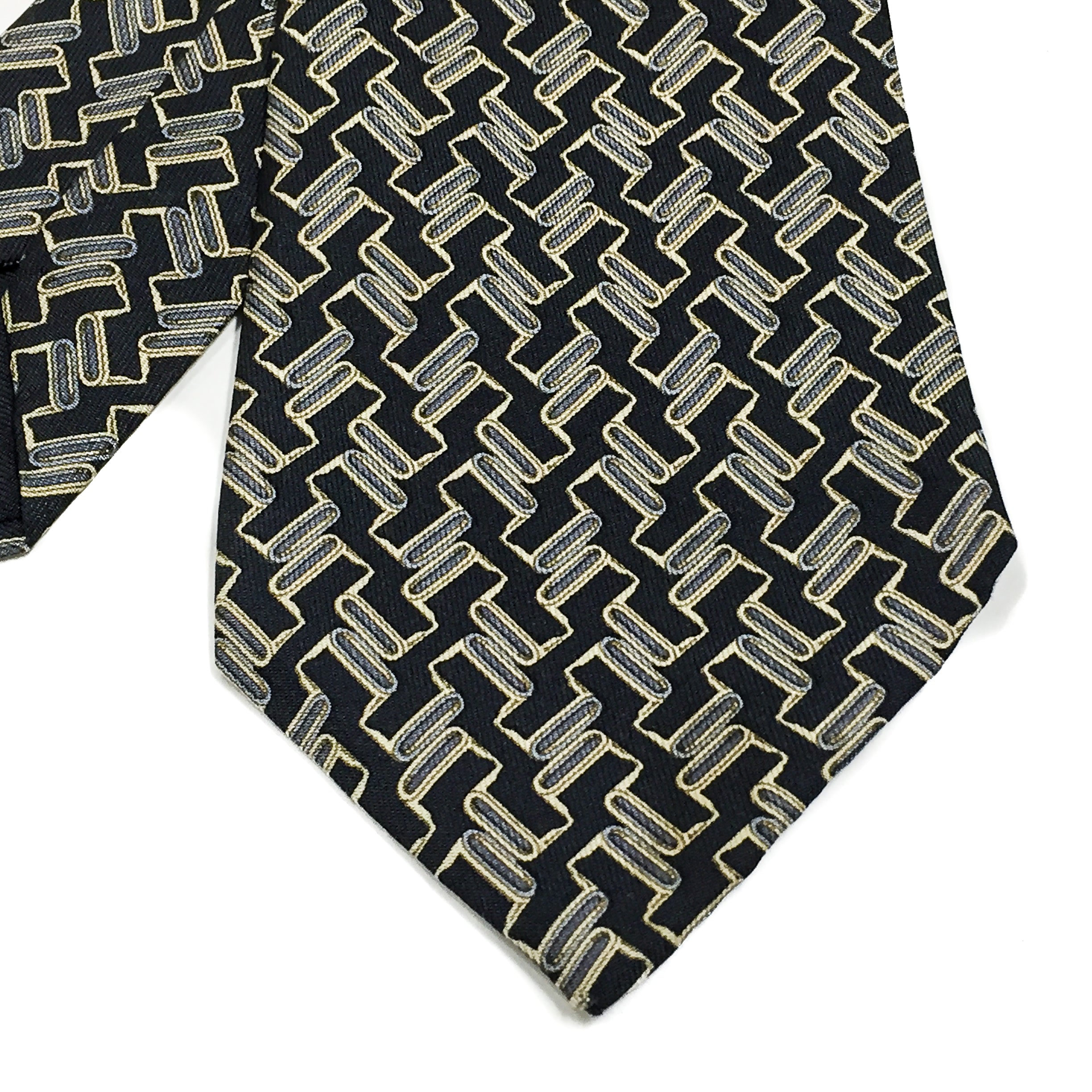 Vintage Hermes Silk Necktie 930 HA Black Grey | Carre de Paris