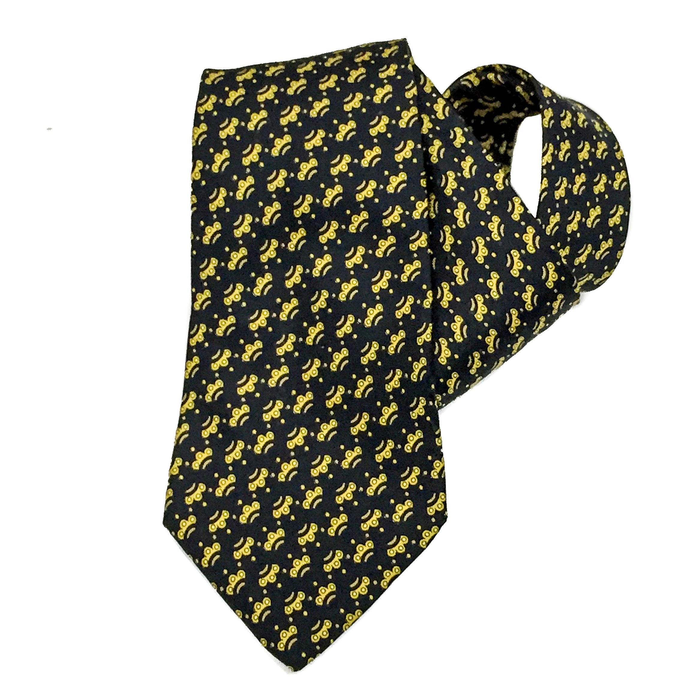 Hermes Silk Necktie 7386 PA Black and Gold