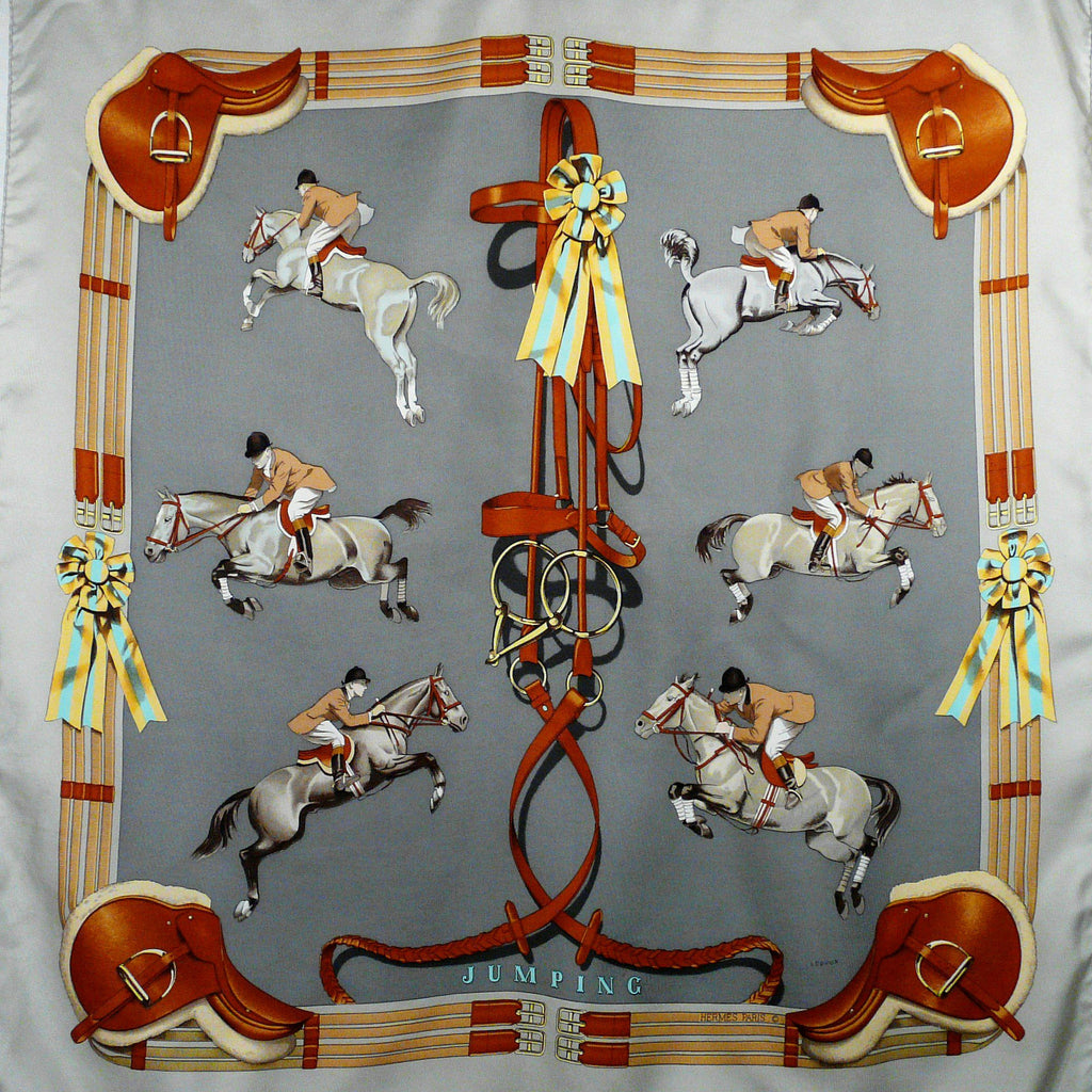 Hermes Silk Scarf Jumping in Gray 