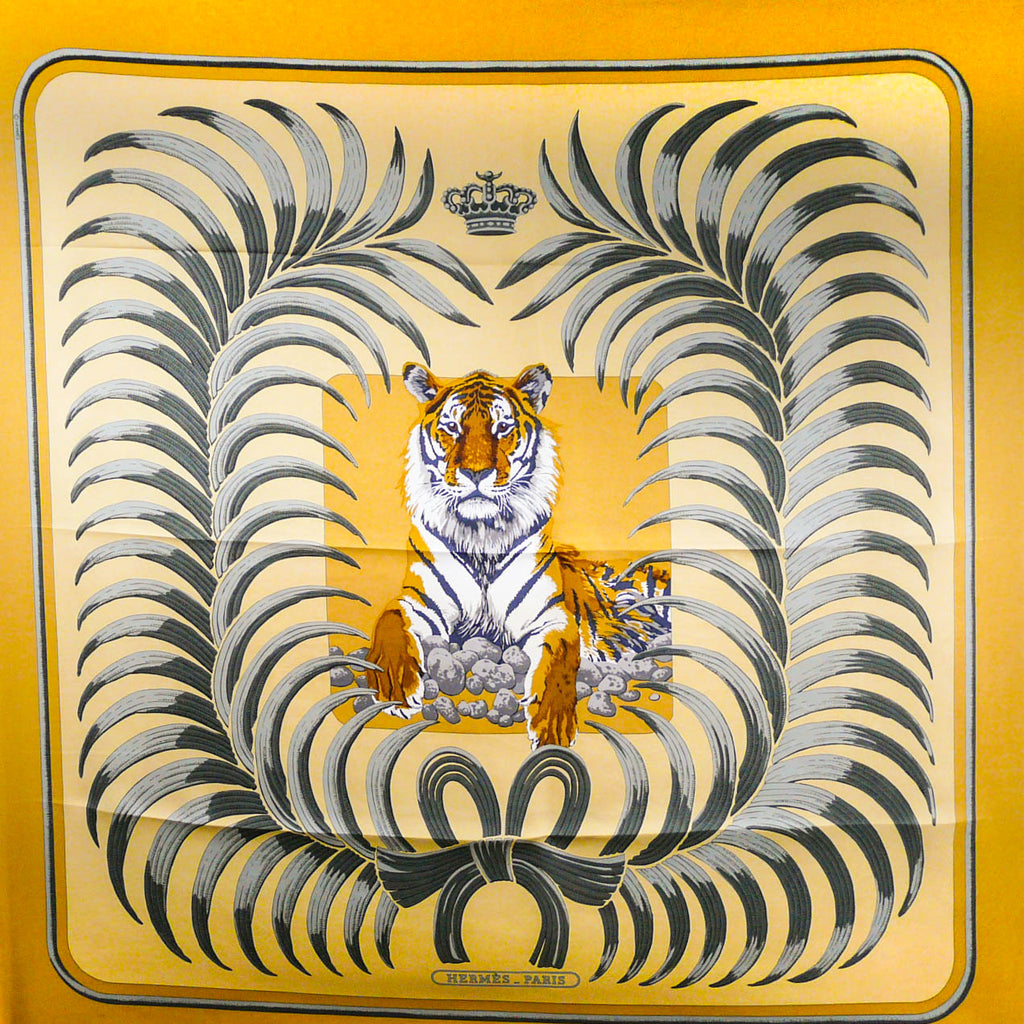 Hermes Silk Scarf Le Tigre Royal Beige 
