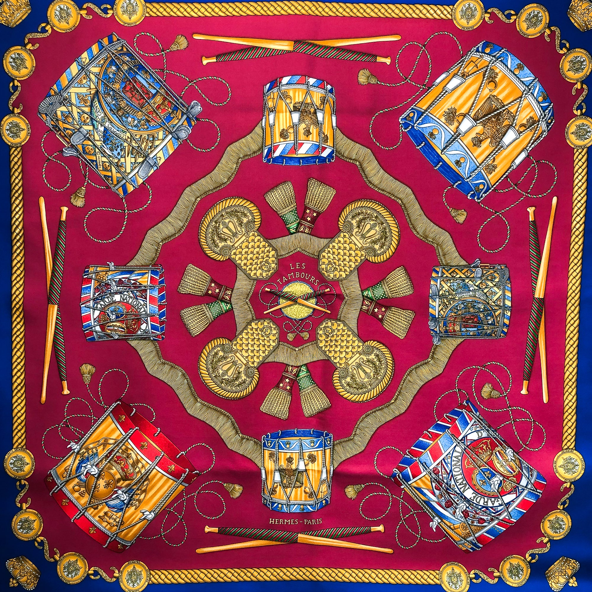 Hermes Silk Scarf Les Tambours by J. Metz | Carre de Paris