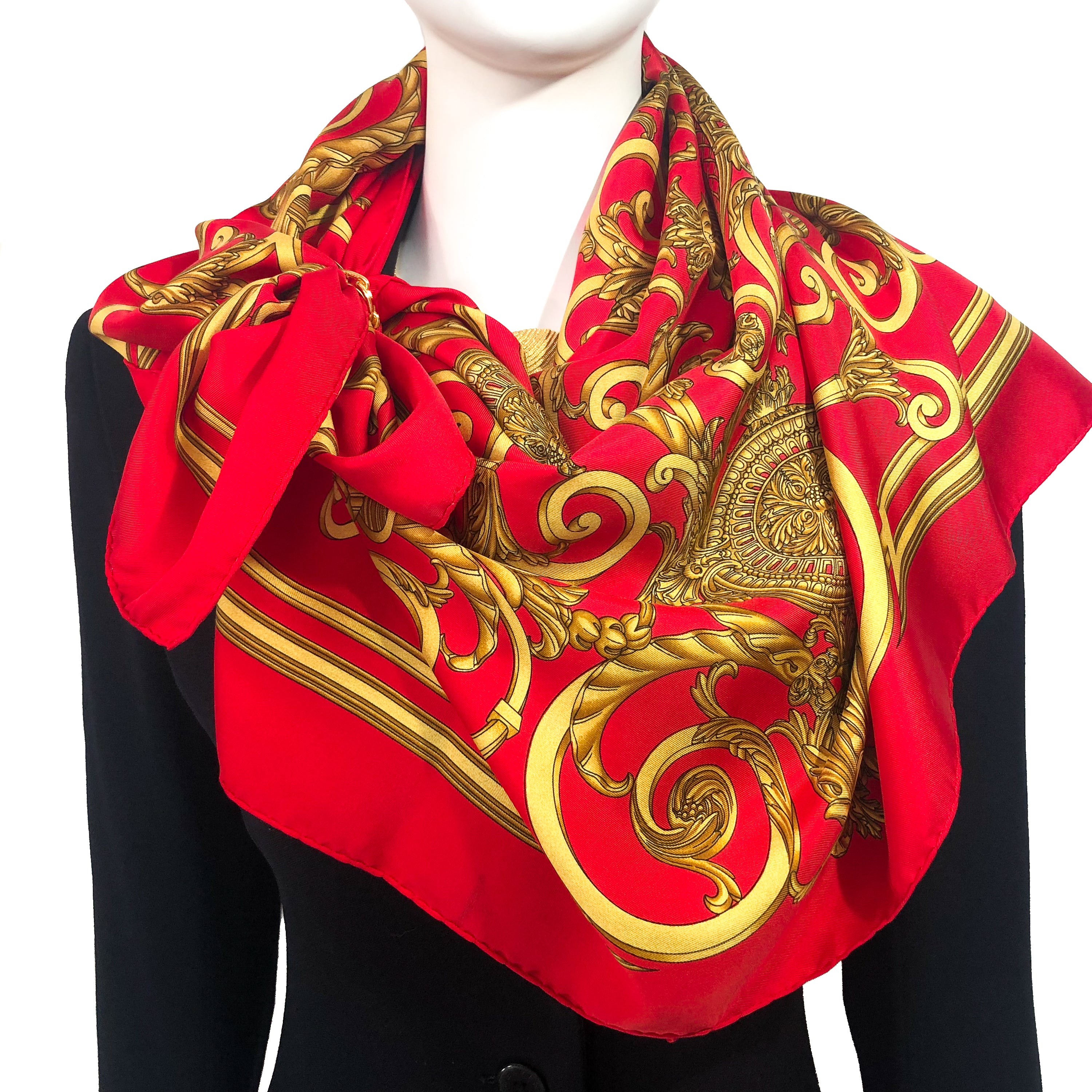 Les Tuileries Hermes Scarf by Joachim Metz 90 cm Silk Red CW – Carre de ...