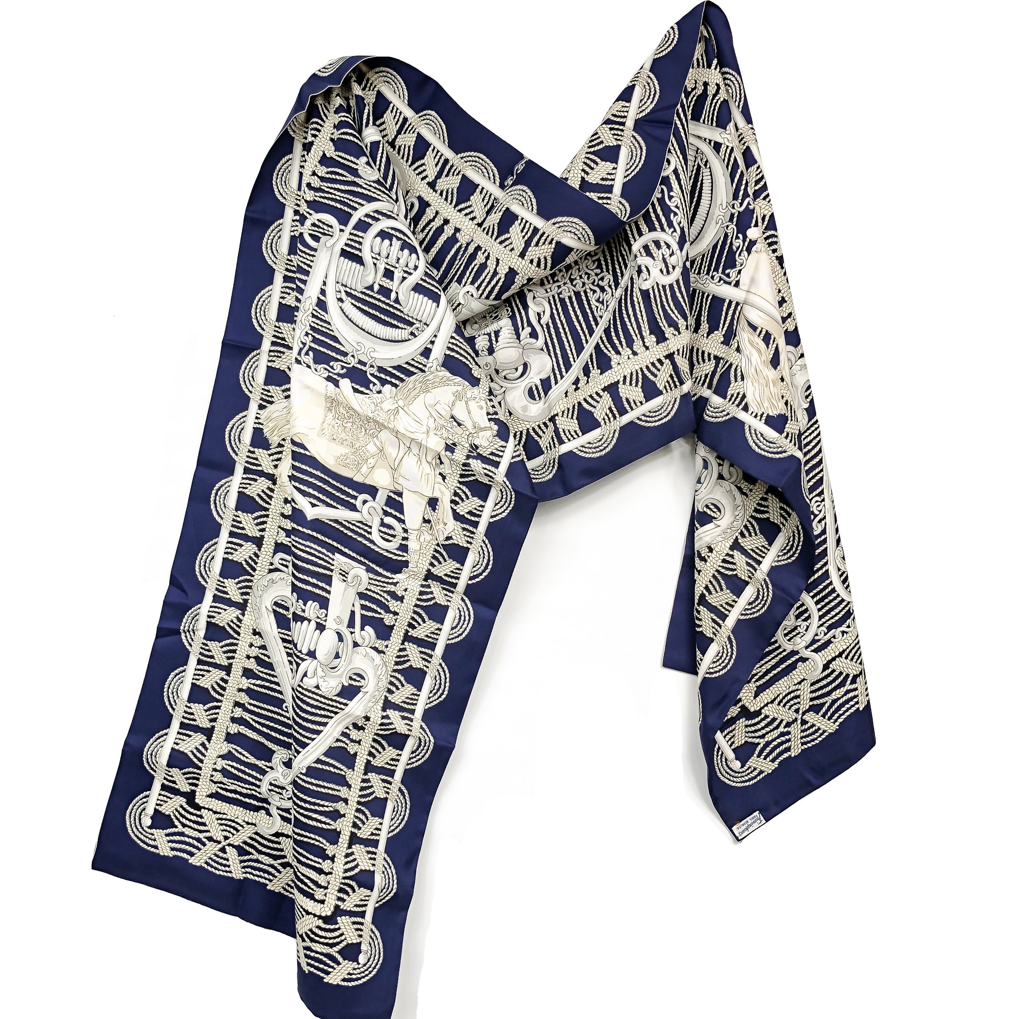 Reversible Hermes Silk Shawl Mors et Gourmettes Light Blue – Carre de Paris