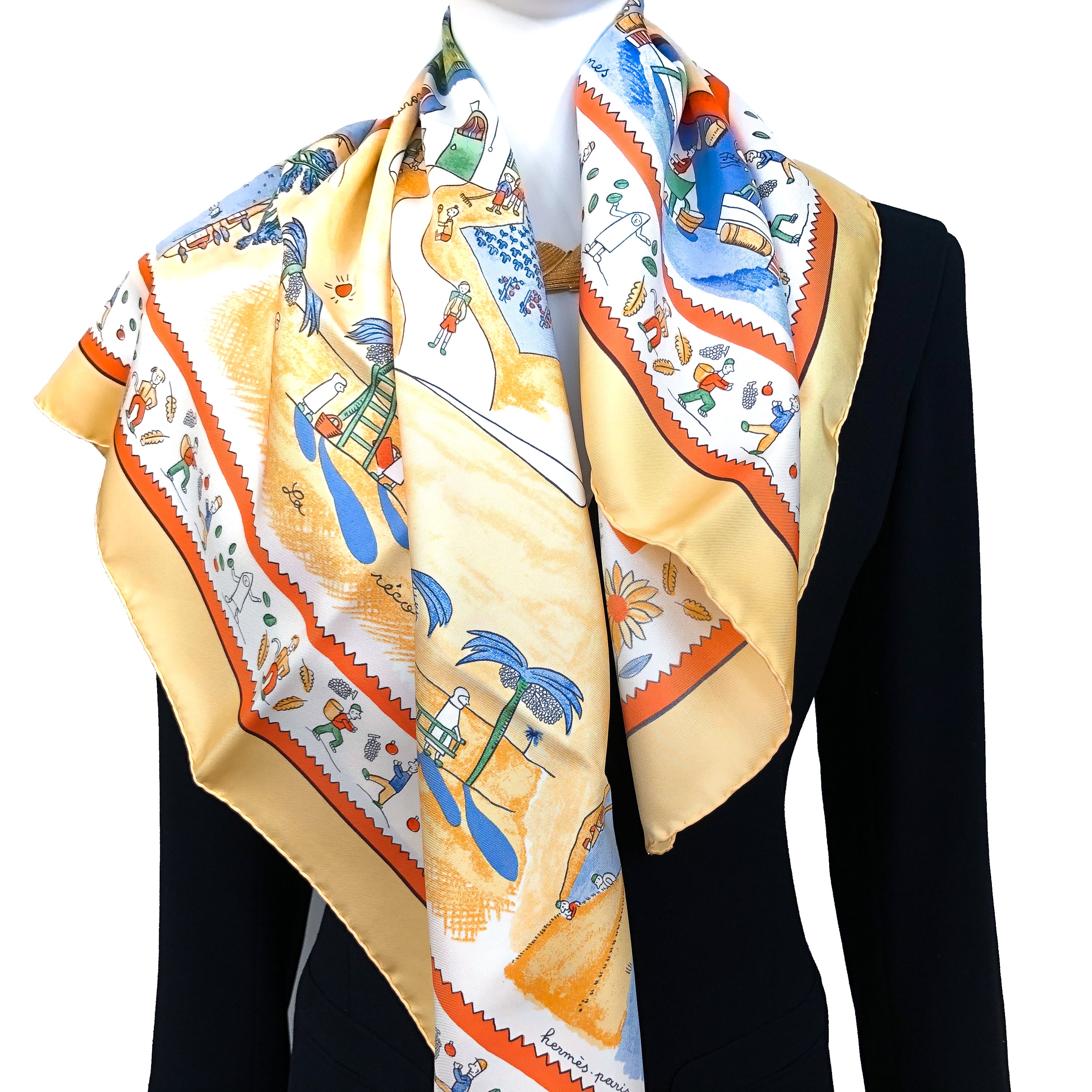 Retour A La Terre Hermes Scarf by Dumas 90cm Silk Yellow – Carre de Paris