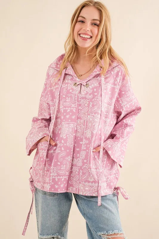 And The Why Bandana Pattern Lace Up Detailed Windbreaker