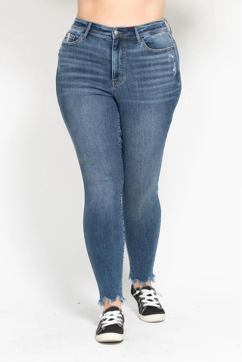 Judy Blue Plus Size High Waist Skinny with Destroy & Shark Bit Hem