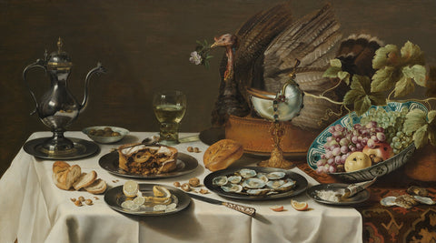 "Still Life with a Turkey Pie" by Pieter Claesz (1627)
