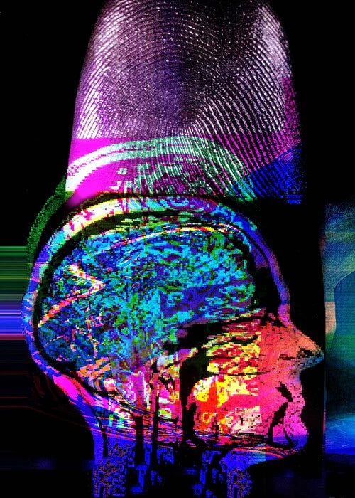 Imprint, Susan Kaprov, 2022, digital photomontage with hand coloring on rag paper, 42 x 30 in. / 106.68 x 76.2 cm.