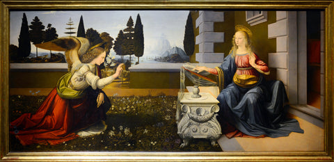 Annunciation Painting by Andrea del Verrocchio and Leonardo da Vinci