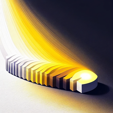 A gradient showing the process of mixing paint from light to dark. The left side starts with a light color such as Titanium White or Naples Yellow.