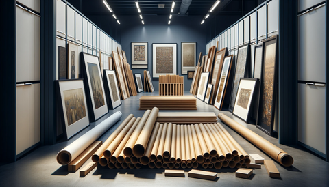 An art storage setting showcasing flat storage for unframed artworks. The image features several unframed pieces of art neatly placed horizontally