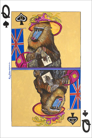 QUEEN OF SPADES, LADY MANDRILL AT THE RACES, Mary Wertsch, 2020, acrylic on canvas, 36 x 24 in. / 91.44 x 60.96 cm.