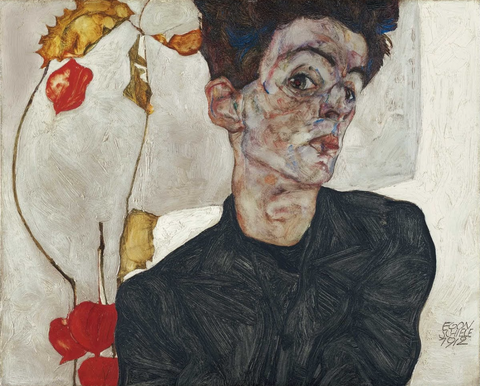 "Self-Portrait with Chinese Lantern Plant" (1912) by Egon Schiele