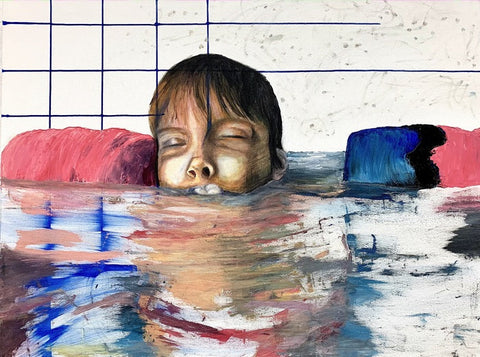 Learning to Swim, Hailey McGuire, 2022, mixed media on canvas, 30 x 40 in. / 76.2 x 101.6 cm.