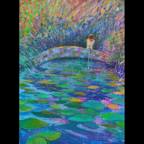 "The Pisser" (after Monet), Jeff Leedy, 2011, oil pastel on board, 16 x 12 in. / 40.64 x 30.48 cm.