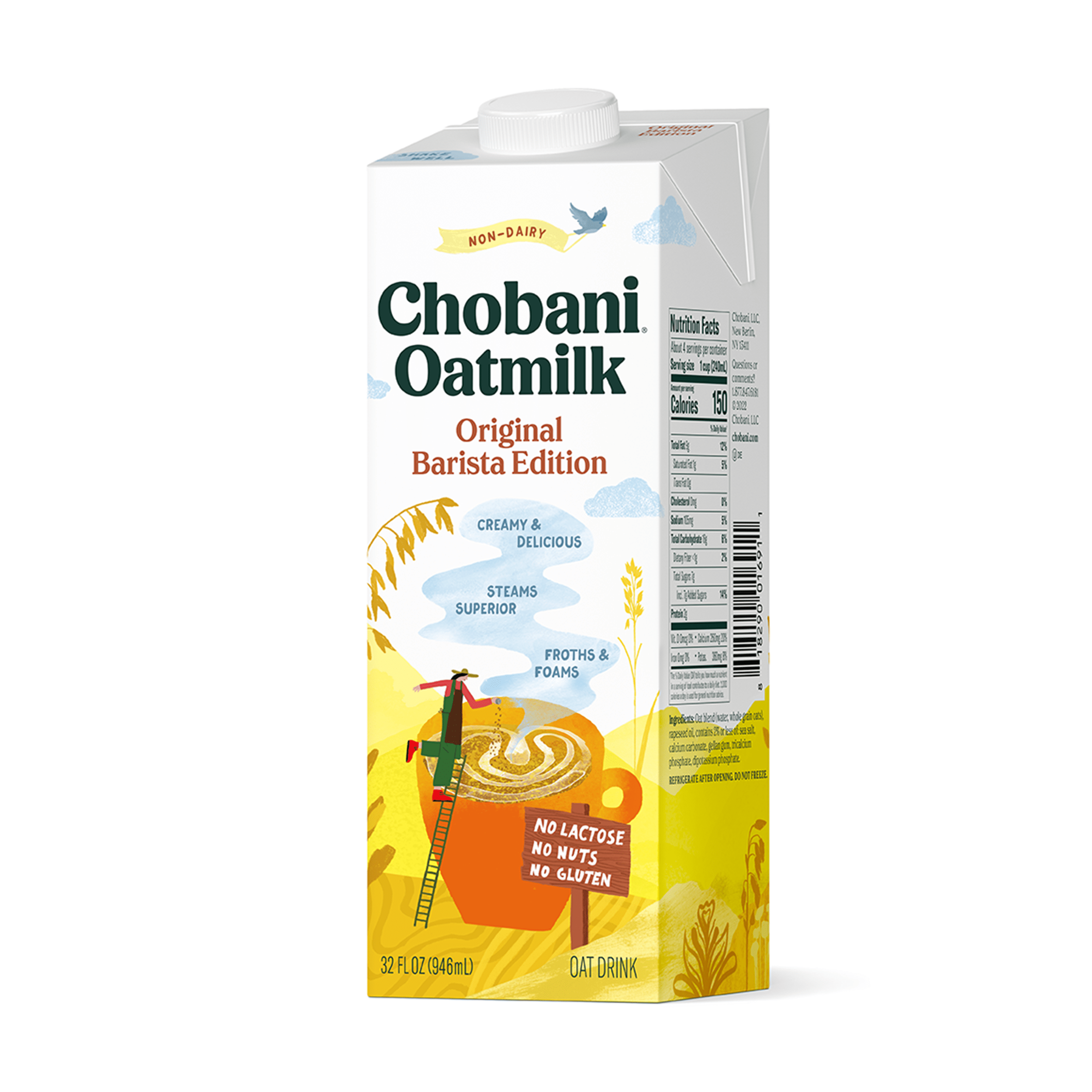 Chobani Plain Barista Oat Edition - 4 cases of 6, 32oz cartons (24 cartons)