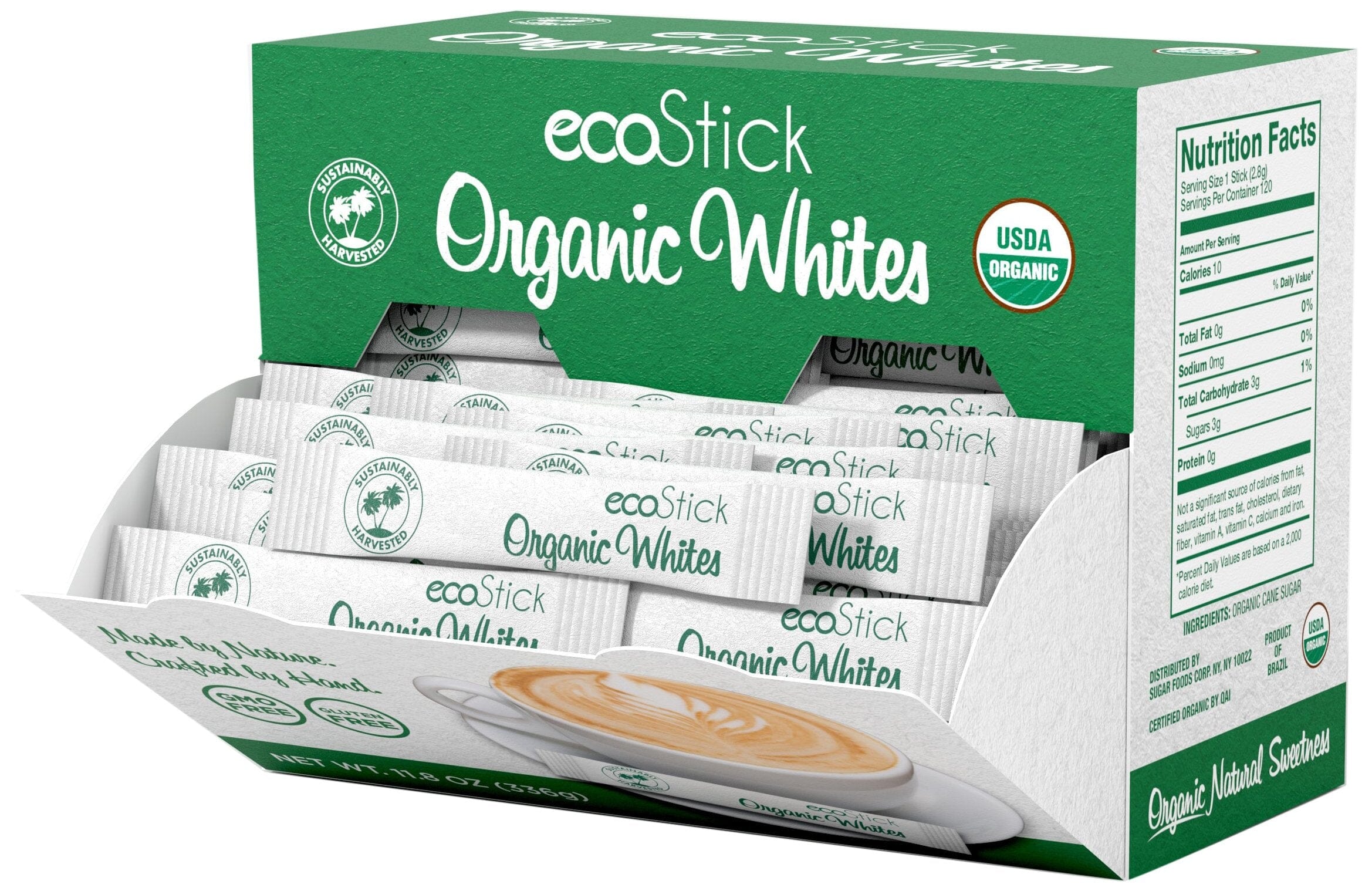 EcoStick - Organic White Natural Cane Sugar - 2000ct Packets