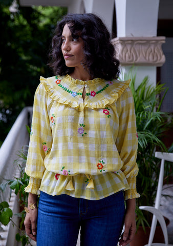 Pink City Prints Yellow Gingham Top