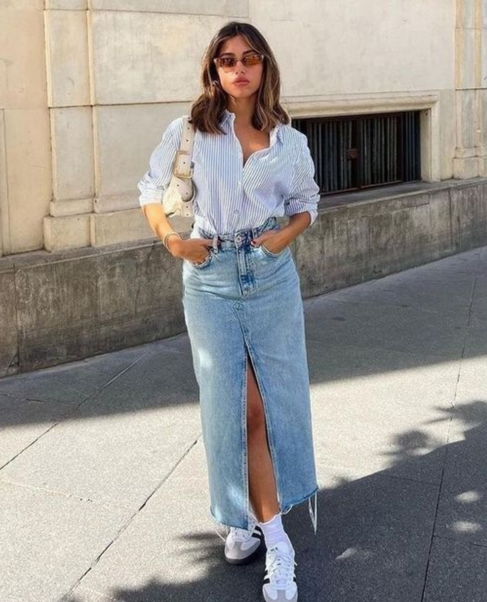 Denim Skirt Street Style Look