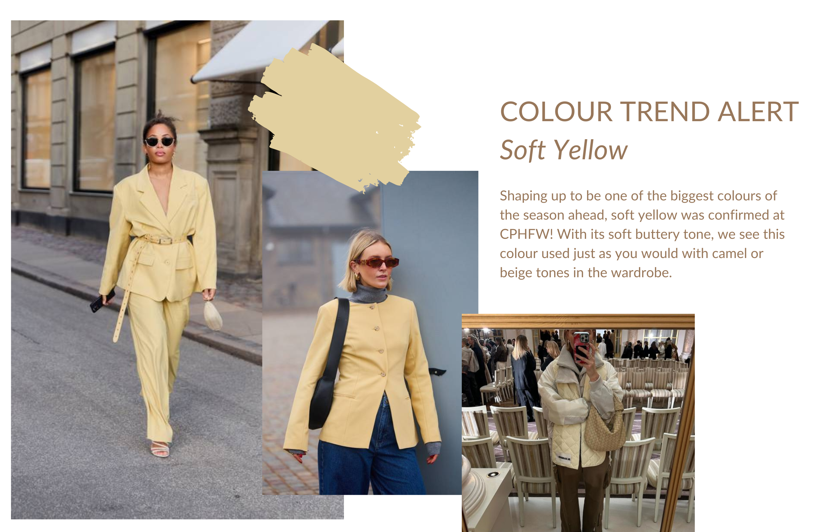 Models on streets of Copenhagen wearing soft yellow - noted as an on-trend colour