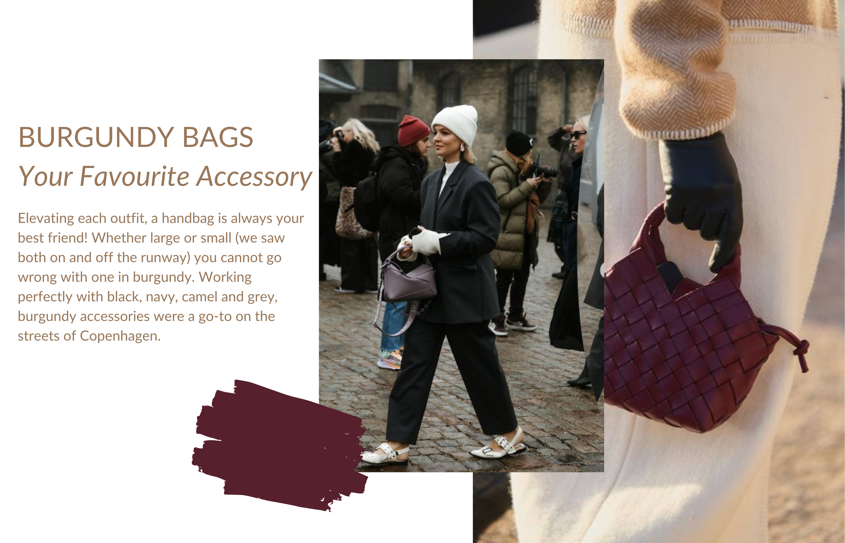 Influencers carrying burgundy bags during copenhagen fashion week