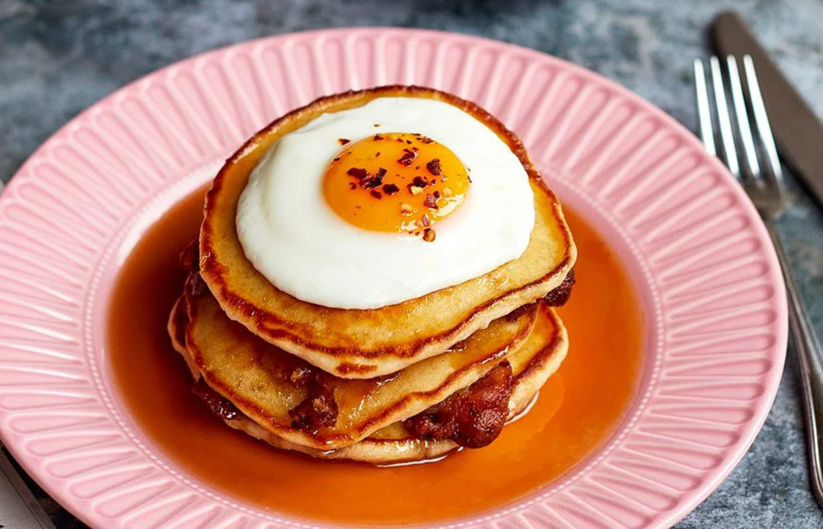 Bacon and Egg Pancake Stack