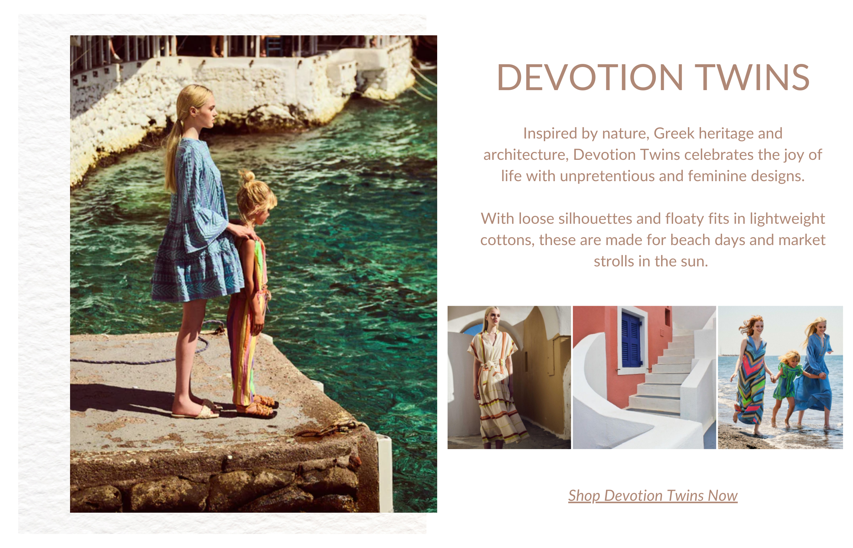 Models with Dresses standing by Sea with brand name 'Devotion Twins'