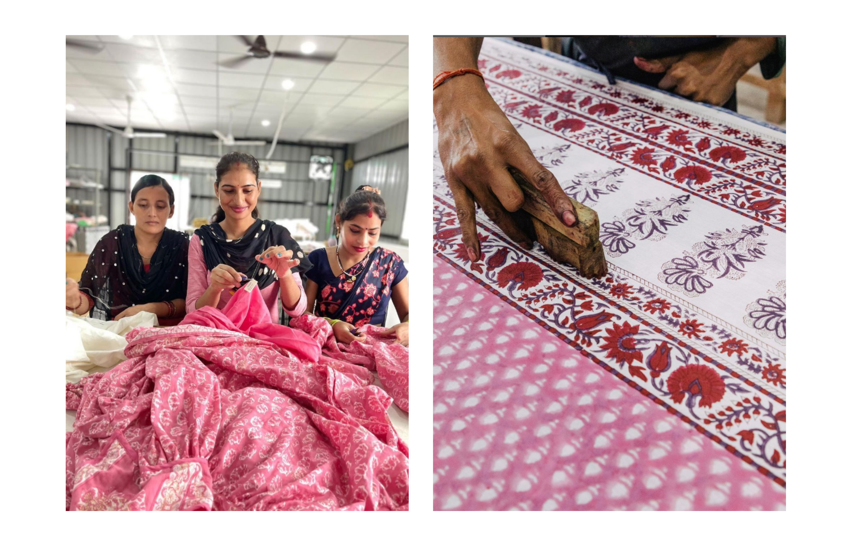 Artisans in India stitching dresses