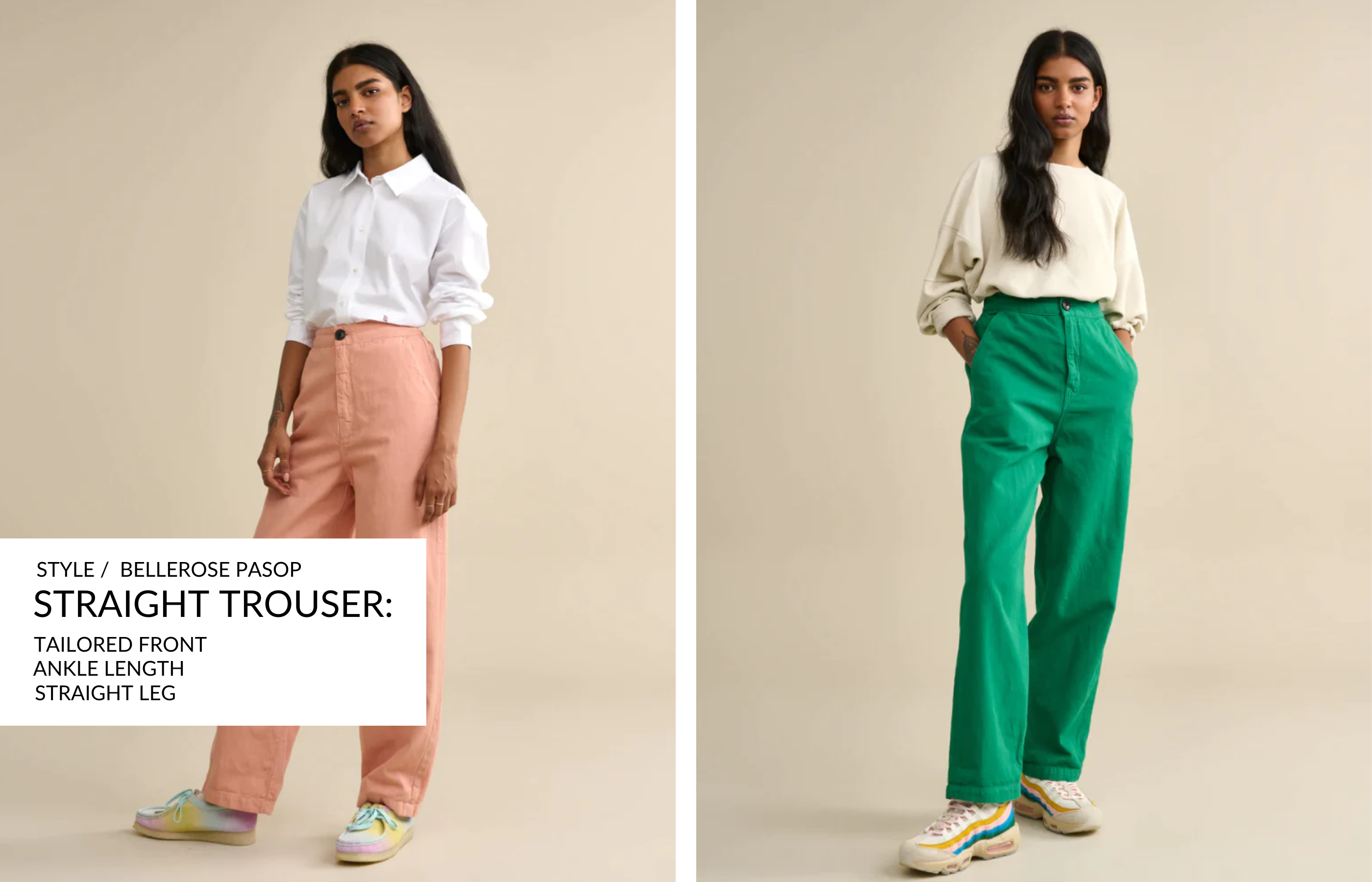 Images of two models wearing bellerose pasop trousers