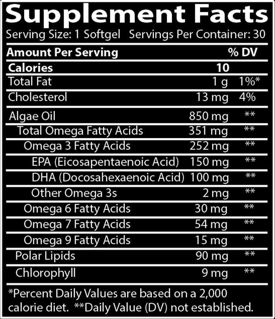 RAWr Algae Oil Supplement Facts