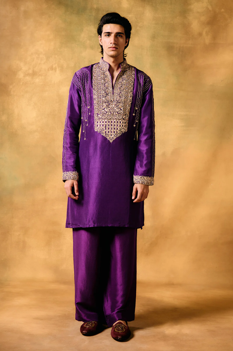 deep purple silk kurta set
