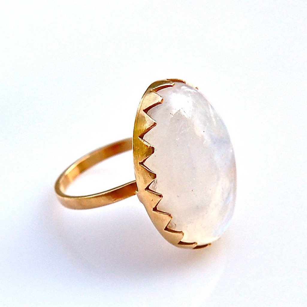 Moonstone Ring with Zig-Zag Bezel