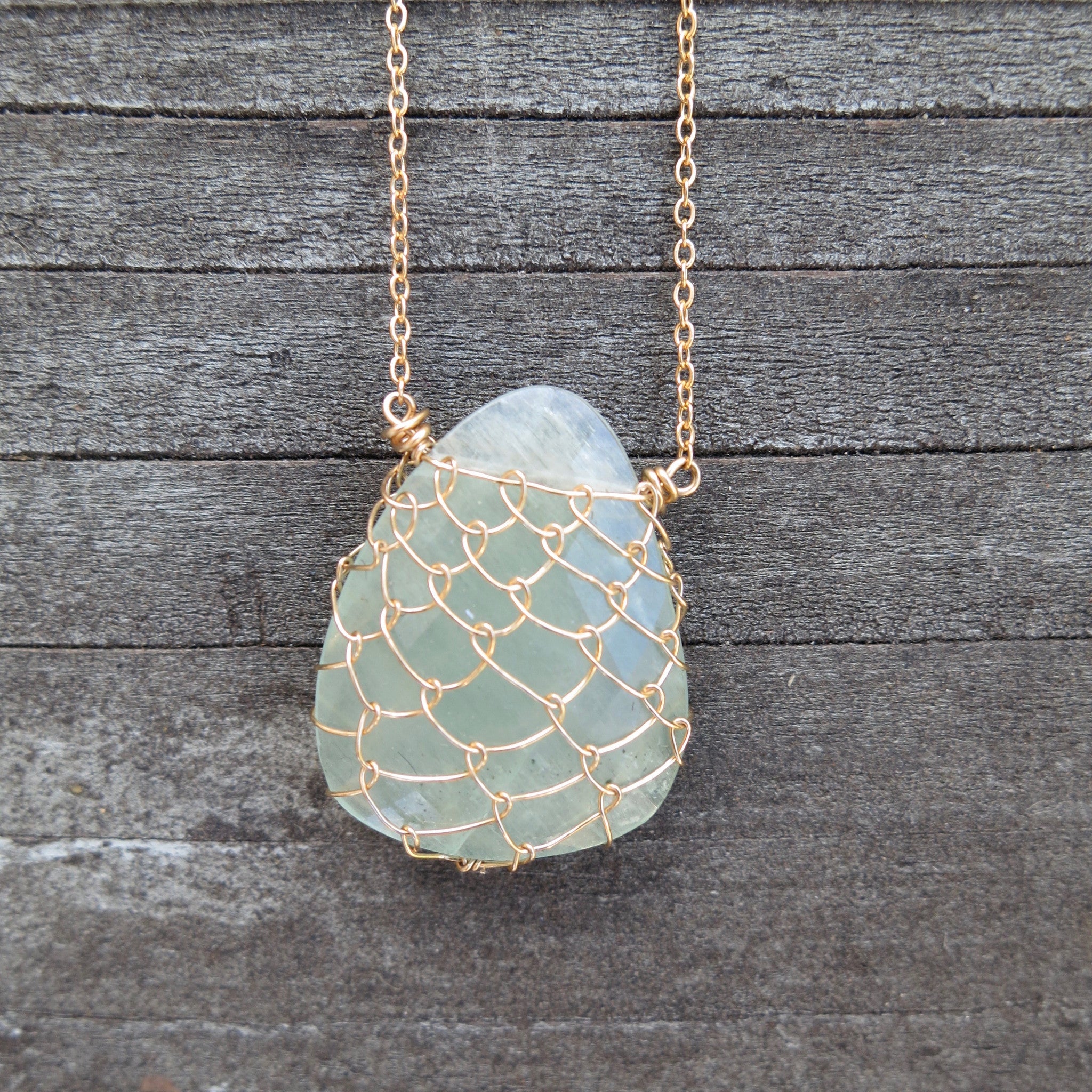 Aquamarine/Gold-Fill Fishnet Gemstone Necklace