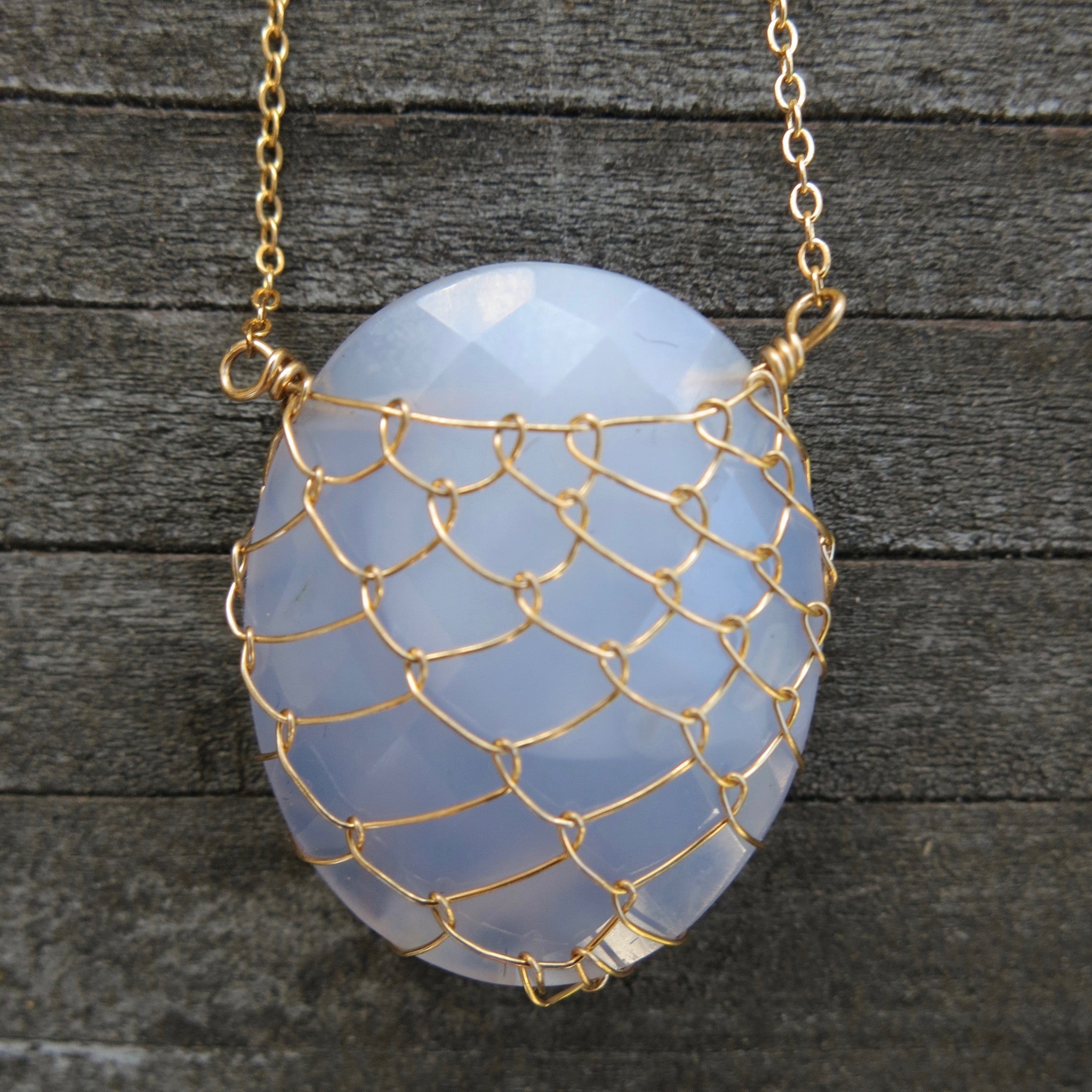 Blue Chalcedony/Gold-Fill Fishnet Gemstone Necklace