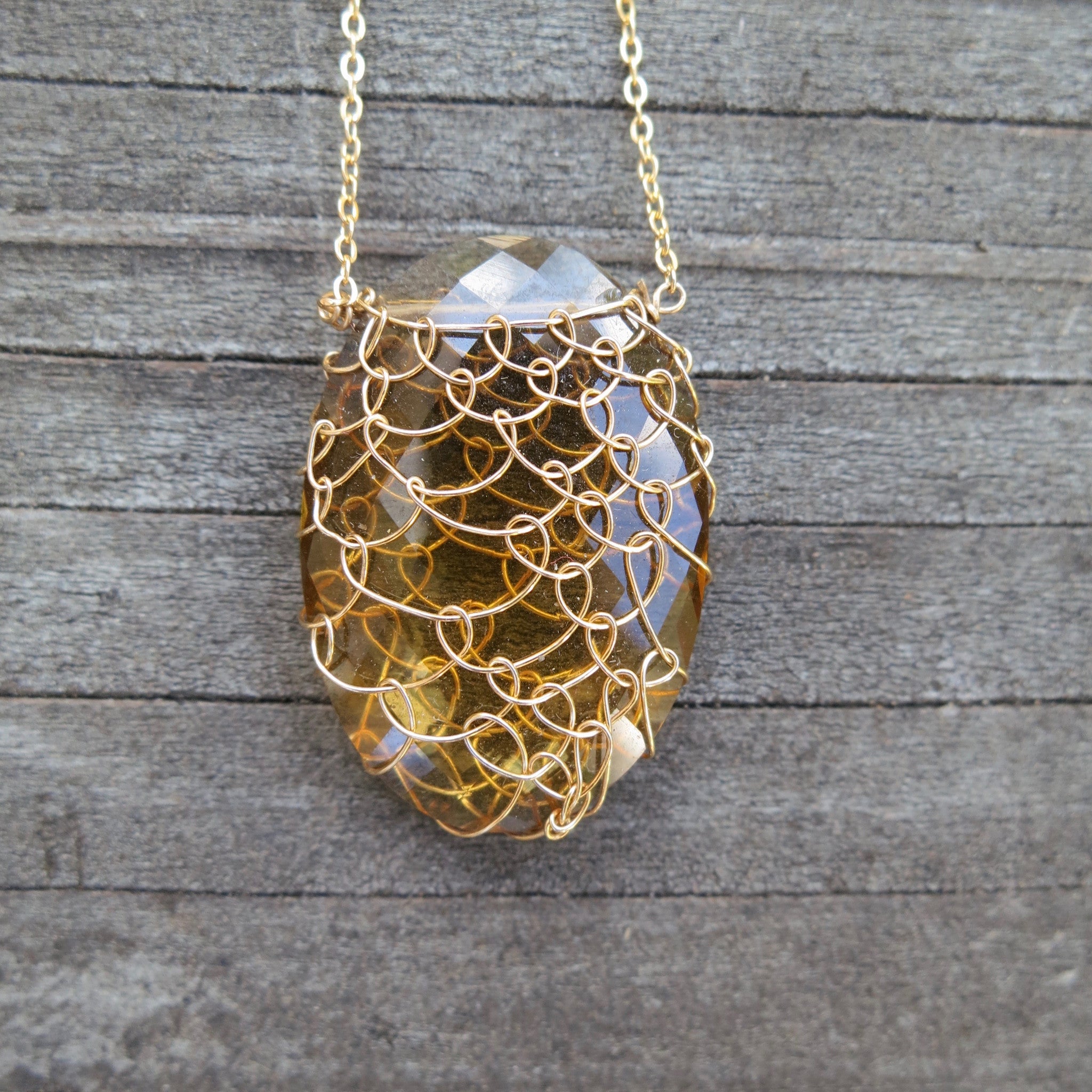Quartz/Gold-Fill Fishnet Gemstone Necklace