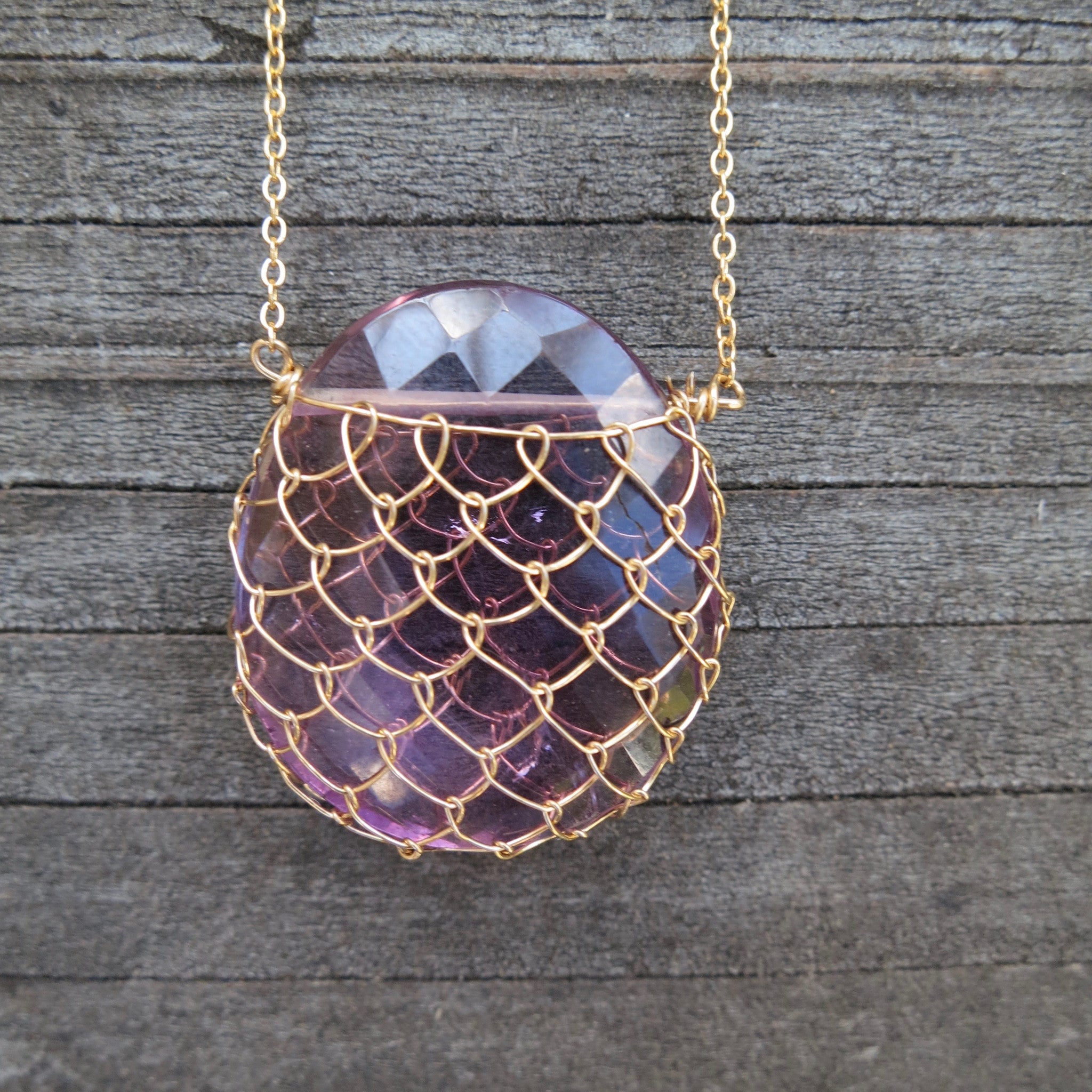 Amethyst/Gold-Fill Fishnet Gemstone Necklace