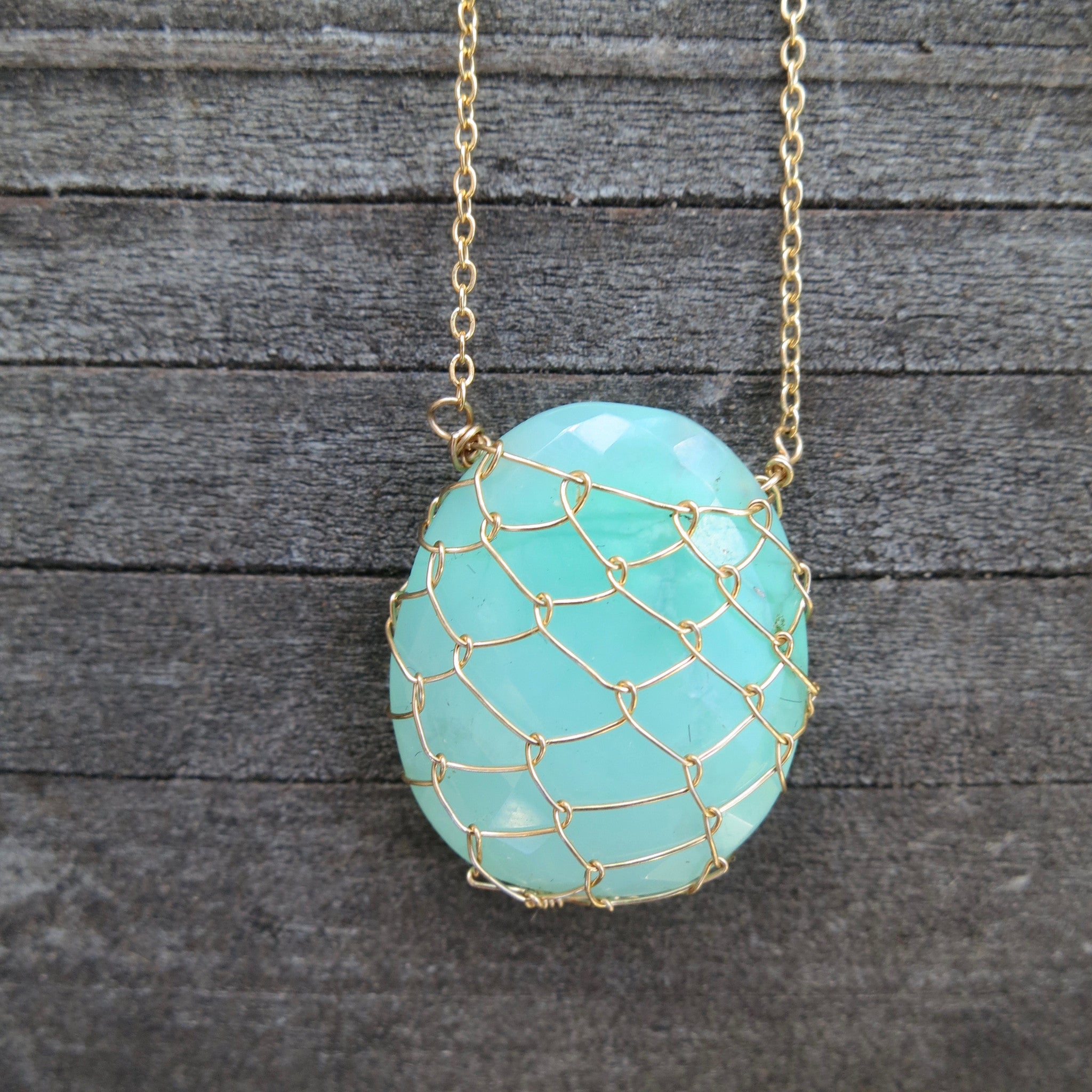 Chrysoprase/Gold-Fill Fishnet Gemstone Necklace