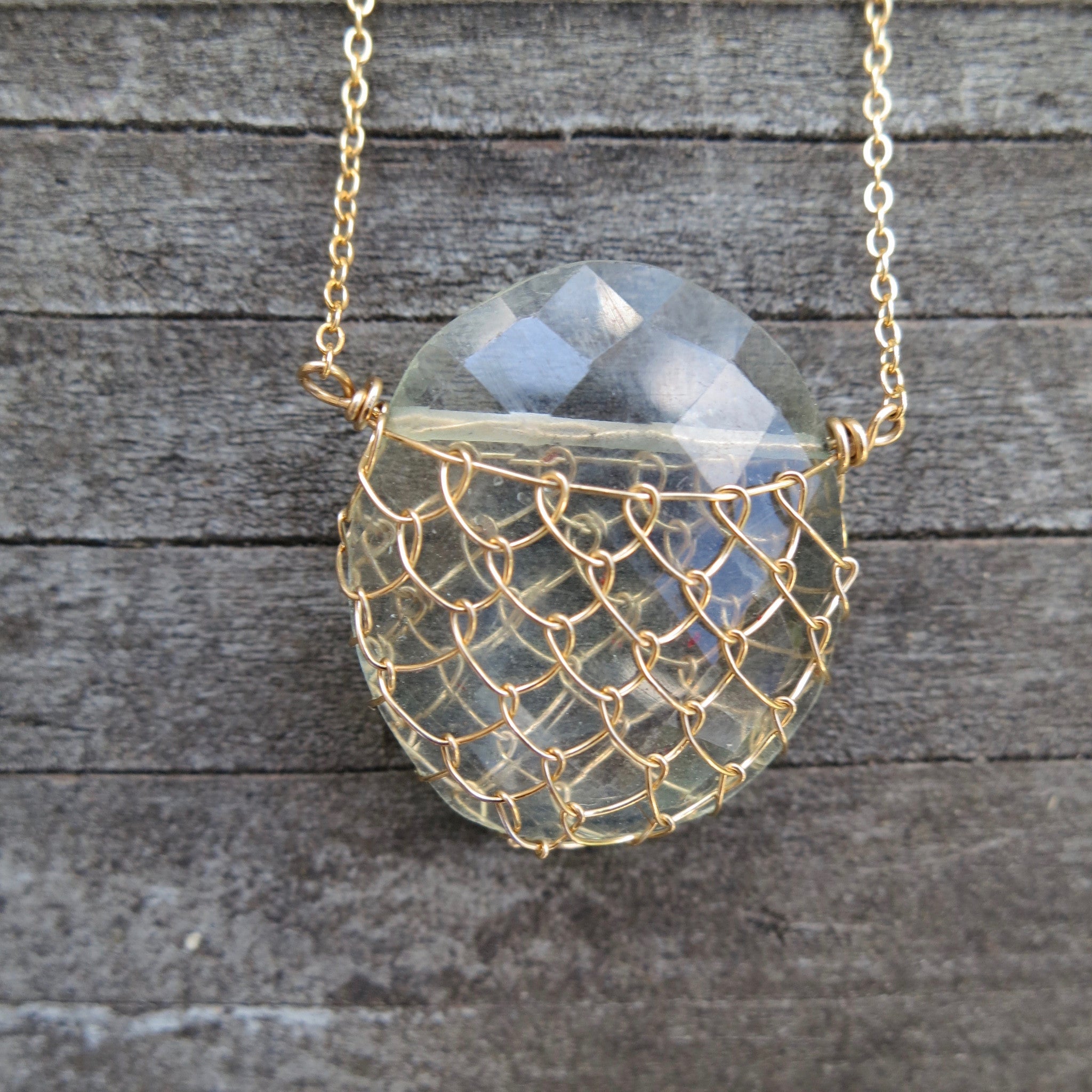 Green Quartz/Gold-Fill Fishnet Gemstone Necklace