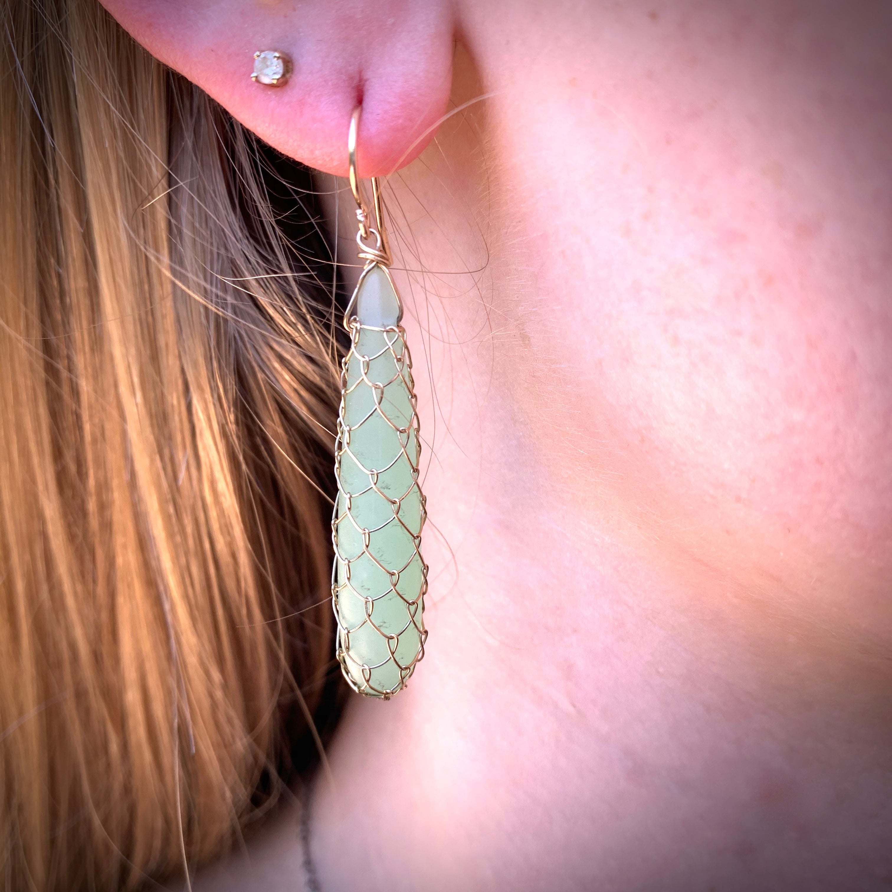 Fishnet Matte Seaglass Drop Earrings