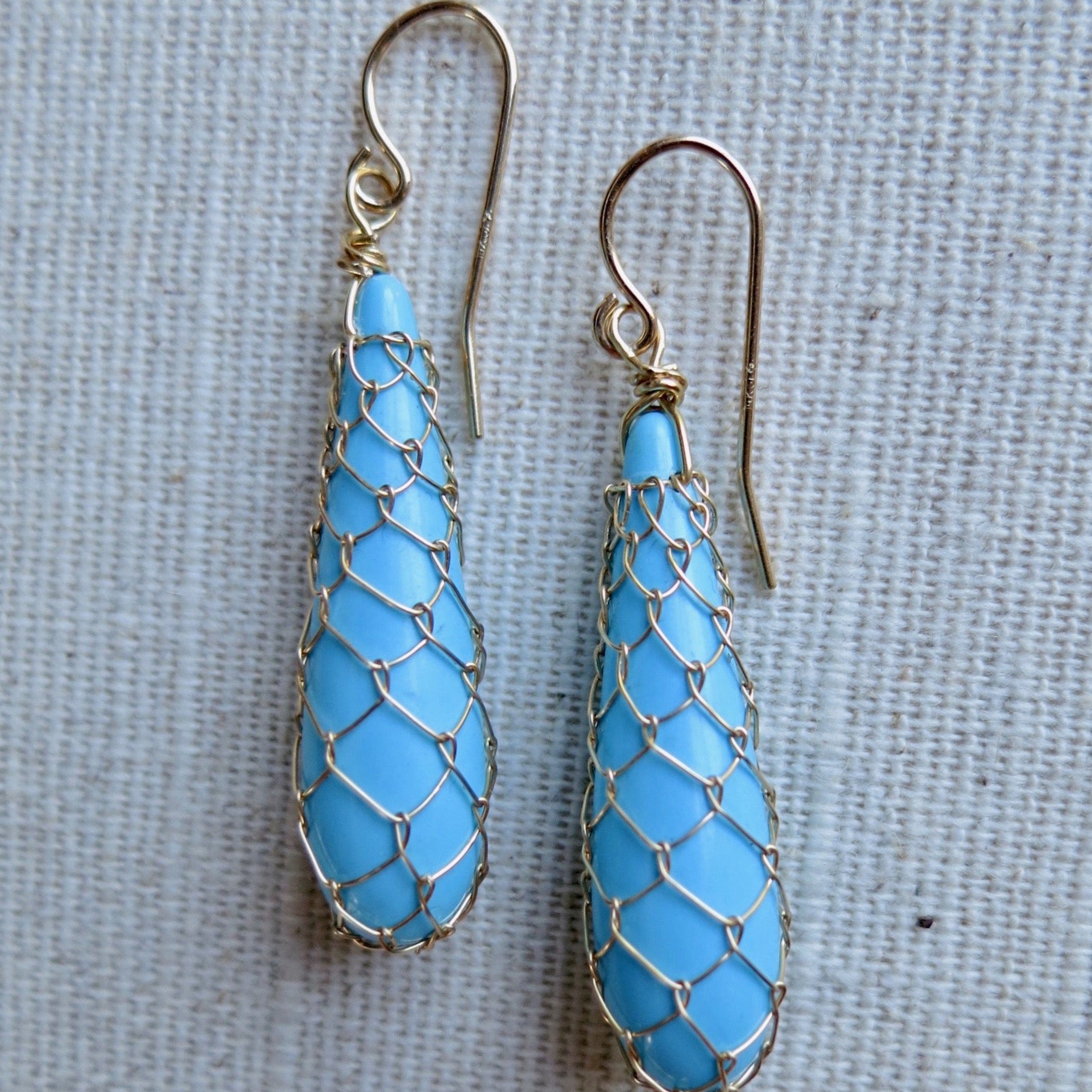 Fishnet Reconstituted Turquoise Drop Earrings