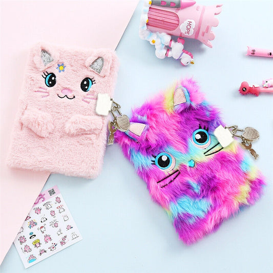 Cute Plush Cat Diary With Lock And Key For Kids Girls Gift Dog Animals  Journal Notebook Student School Stationery A5 Notepad