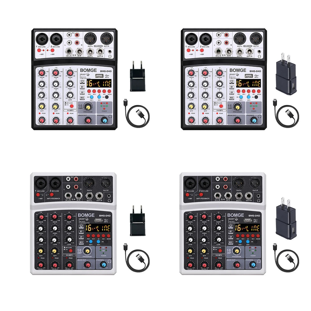 4 Channels Audio Sound Mixer Bluetooth-compatible USB Sound Card Mixing