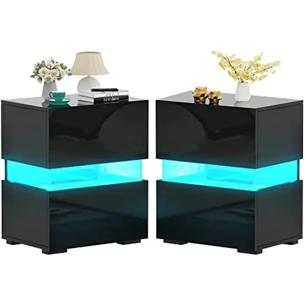 Nightstands Set of 2, Bedside Tables with LED Lights, Night Stands