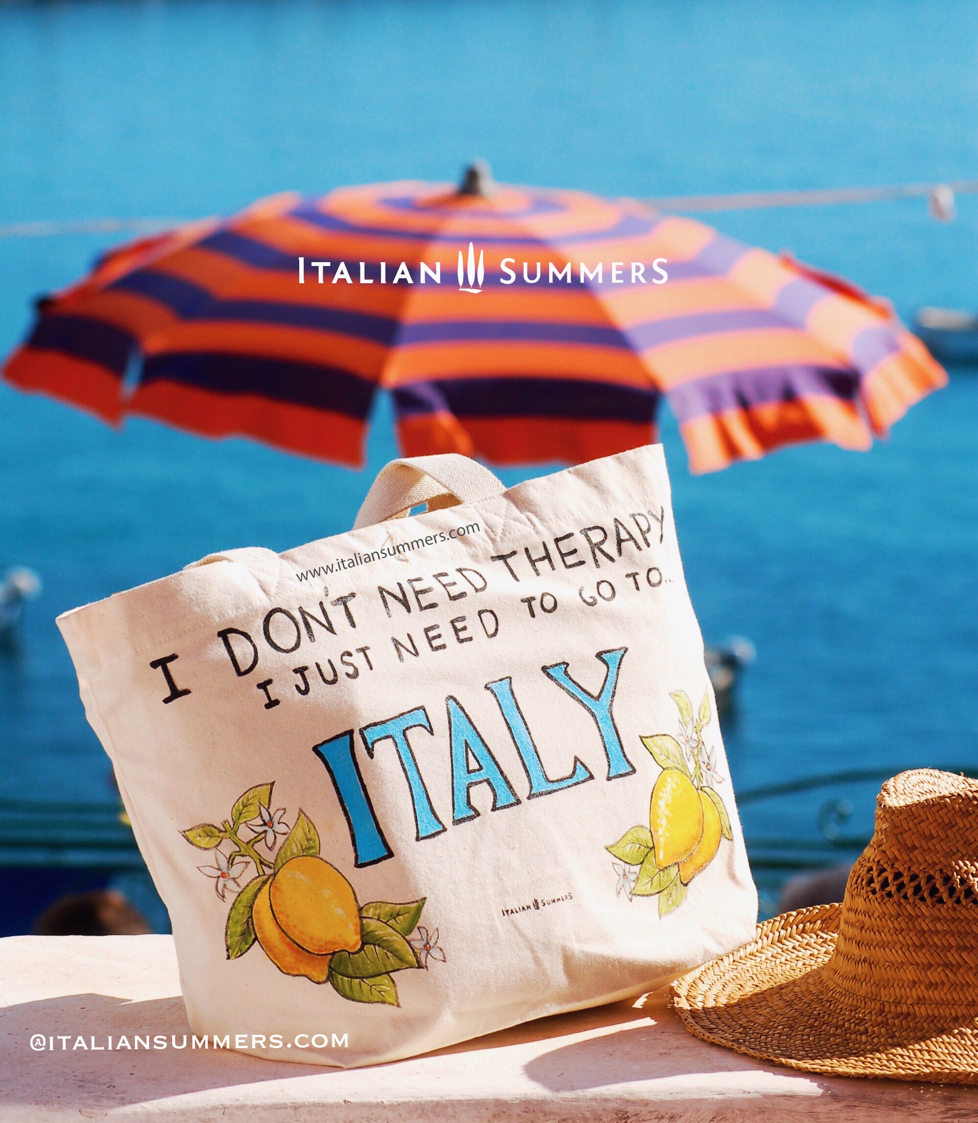 Tote bag "I don't need therapy, I just need to go to Italy" by Italian Summers ©Italian Summers